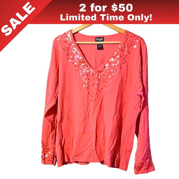 [Sale: 2 for $50!] NWT Rafaella Pink Sequin V-Neck Sweater – Size 1X!  0023 - Picture 1 of 11